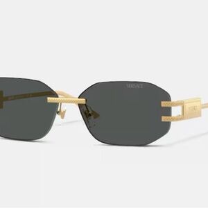 Versace Gold-Tone Frame Black Lens Rimless Women's Sunglasses